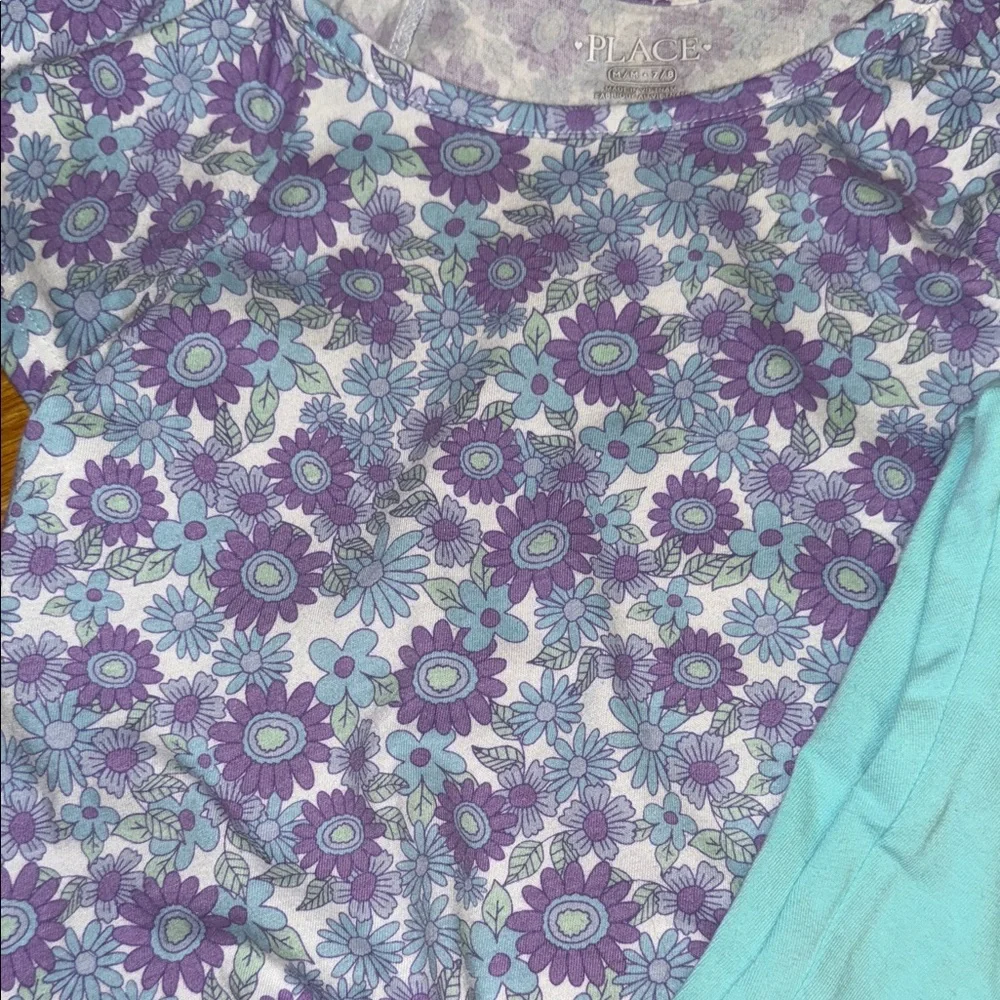 The Children's Place Purple Floral Top and Aqua Leggings Set